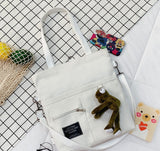 Women New Cute Bear Cartoon Canvas Bag Female Fashion Cool Girl Student School Shoulder Crossbody Messenger Bag Satchels