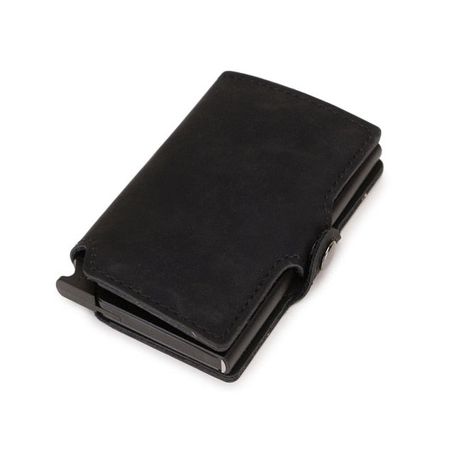 RFID Business Credit Card Holder Men Multifunction Automatic Aluminium Alloy Leather Cards Case Mini Wallet Slim Coin Purse