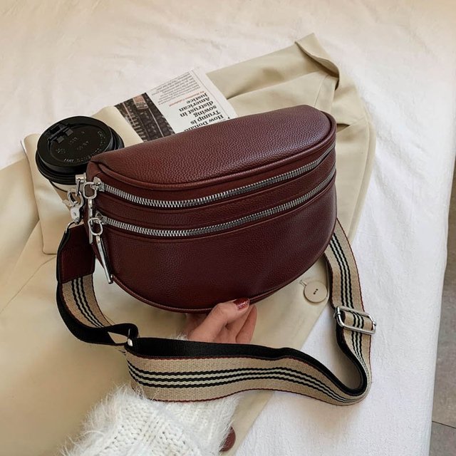 Women Crossbody Fashion Shoulder Bag Wide Strap Soft Leather Female Messenger Bag For Ladies High Quality Semicircle Saddle Bags