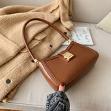 LEFTSIDE Solid Color PU Leather Shoulder Bags For Women 2021 Lock Handbags Small Travel Hand Bag Lady Fashion Bags