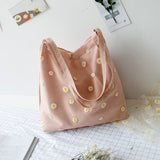 Kylethomasw Small Canvas Bag Shopper Handbag Bag for Women Designer Embroidery Bag with Daisies Crochet Tote Bag Cute Mesh Shoulder Bag