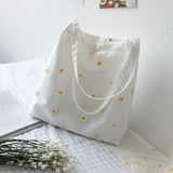 Kylethomasw Small Canvas Bag Shopper Handbag Bag for Women Designer Embroidery Bag with Daisies Crochet Tote Bag Cute Mesh Shoulder Bag
