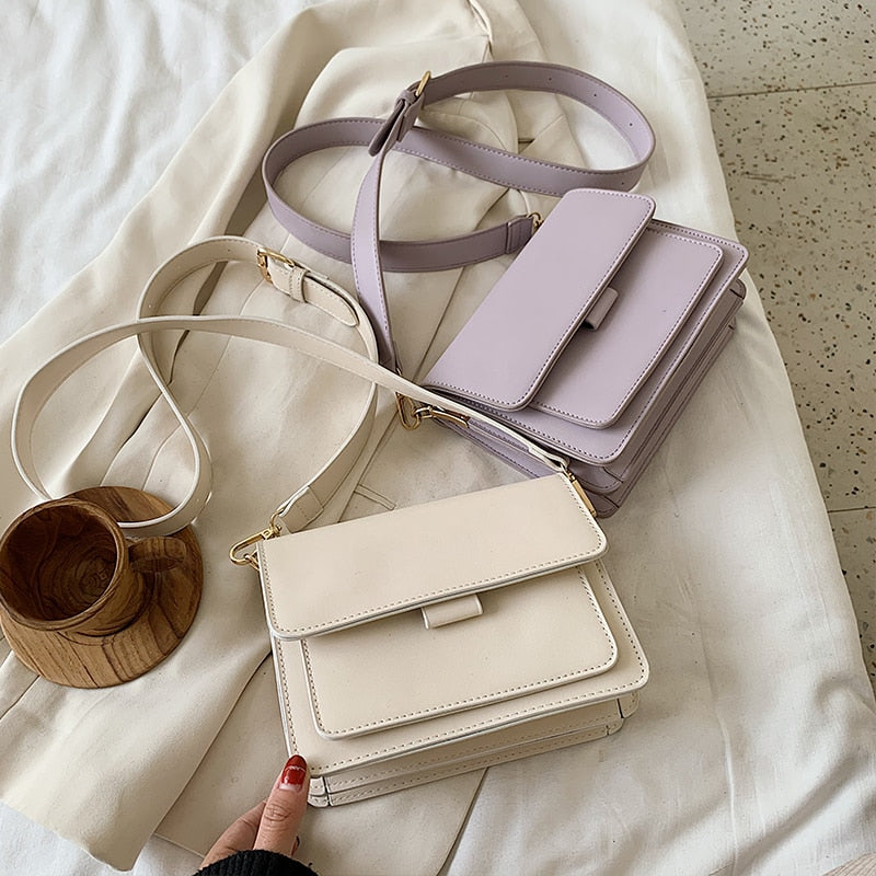 LEFTSIDE Solid Color PU Leather Crossbody Bags For Women 2020 Summer Simple Fashion Handbags And Purses Female Shoulder Bags