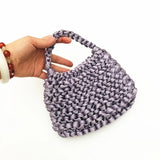 Women Summer Fashion Knitting Small Woven Crochet Bag Silk Weaving Satin Ribbon Green Purple Orange ClutchesMini Handbags