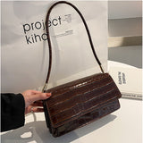 Kylethomasw  Popular Crocodile Pattern Handbags New Fashion PU Leather Shoulder Bags for Women 2021 Leather Textured Buckle Underarm Bags