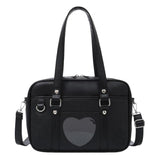 New Student PU Leather Schoolbag Large Capacity Shoulder Bag Heart JK Uniform Bag Handbags Female Travel Tote Daily Shopping Bag