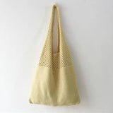 Handmade Lady Retro Chic Crochet Handbag 2021 Korean Fashion Knitted Braid Hollow Black Yellow Top-handle Tote Bag shopper sac
