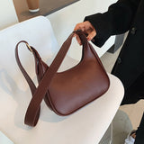 Solid Color Brown PU Leather Half Moon Bags for Women 2021 Branded Luxury Fashion Shoulder Crossbody Handbag Autumn Winter Trend