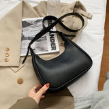 Solid Color Brown PU Leather Half Moon Bags for Women 2021 Branded Luxury Fashion Shoulder Crossbody Handbag Autumn Winter Trend