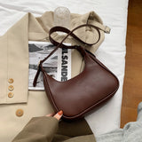 Solid Color Brown PU Leather Half Moon Bags for Women 2021 Branded Luxury Fashion Shoulder Crossbody Handbag Autumn Winter Trend