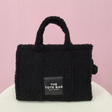 Fall Winter Women's Bag Woolen Retro Large-capacity Luxury Bags Handbag Simple Shoulder Crossbody Bag Niche Design Trend Black